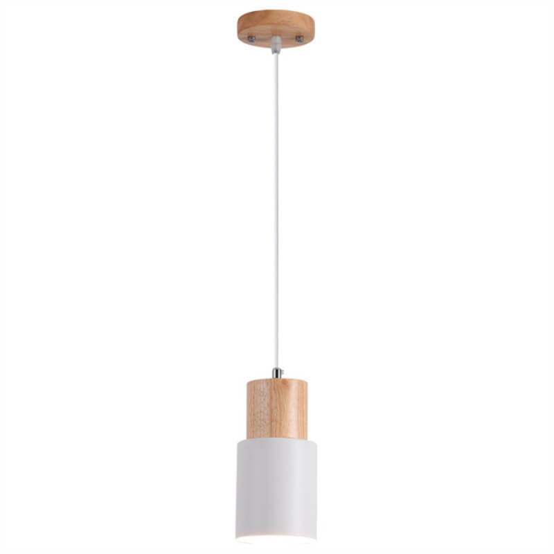 Lámpara Colgante Macaron Cilíndrica LED de Aluminio y Madera