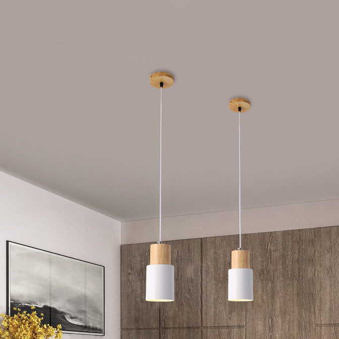 Lámpara Colgante Macaron Cilíndrica LED de Aluminio y Madera