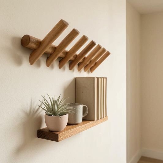 Estante de pared Maeve de roble macizo en un recibidor