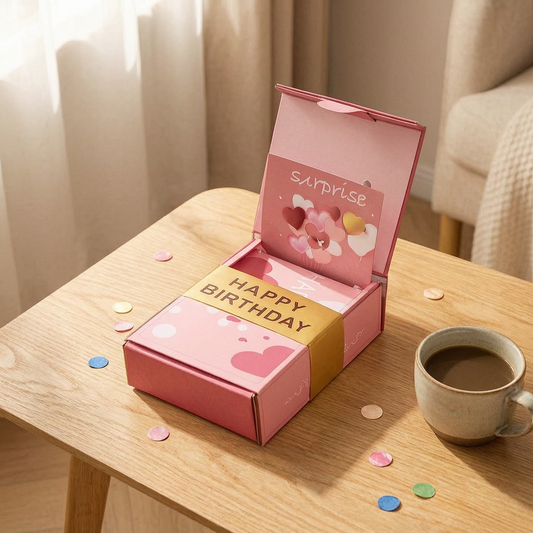 Caja de regalo con tarjeta sorpresa en una celebración