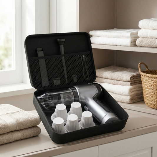 Caja de almacenamiento para aspiradora de mano en un armario