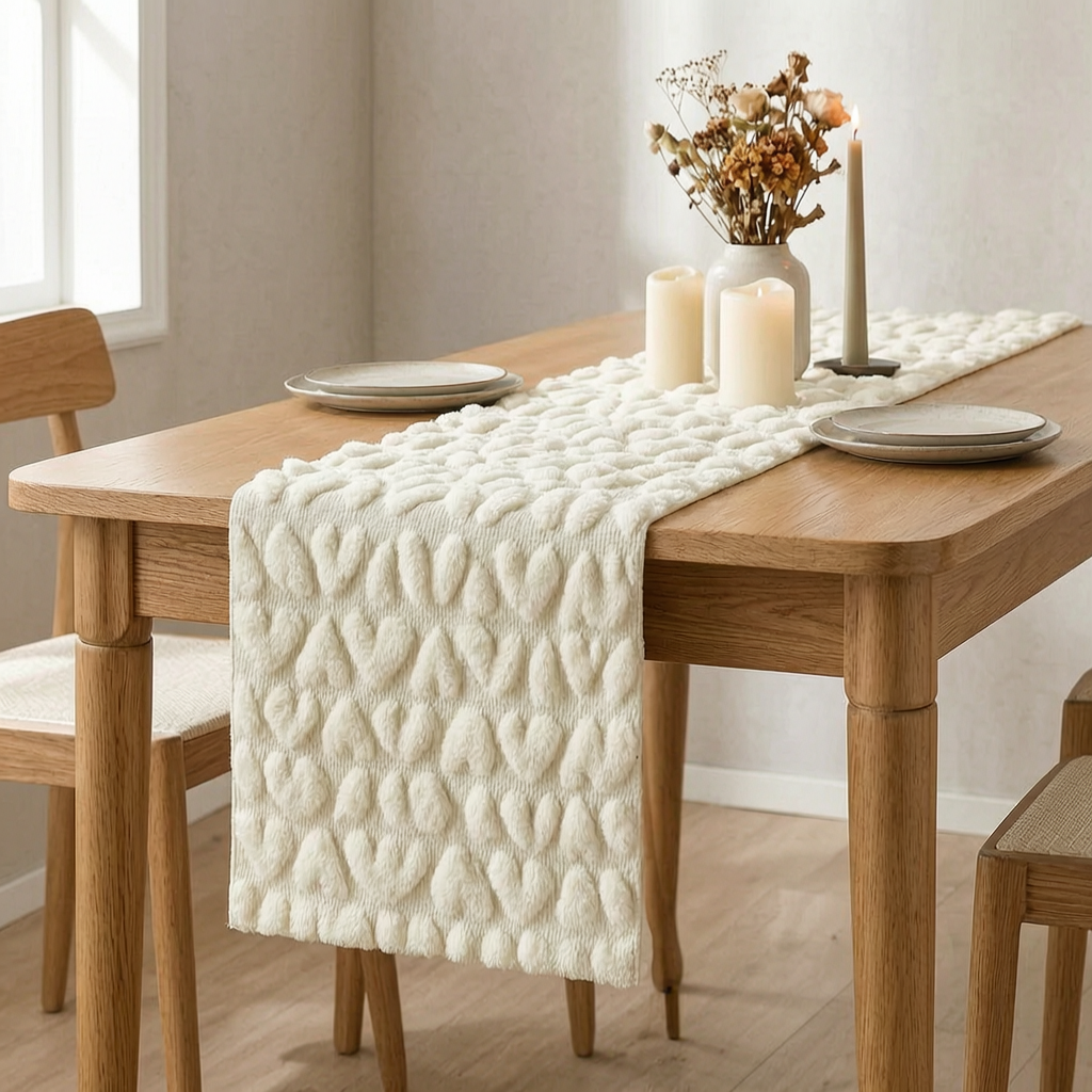 Camino de mesa moderno sobre una mesa de comedor