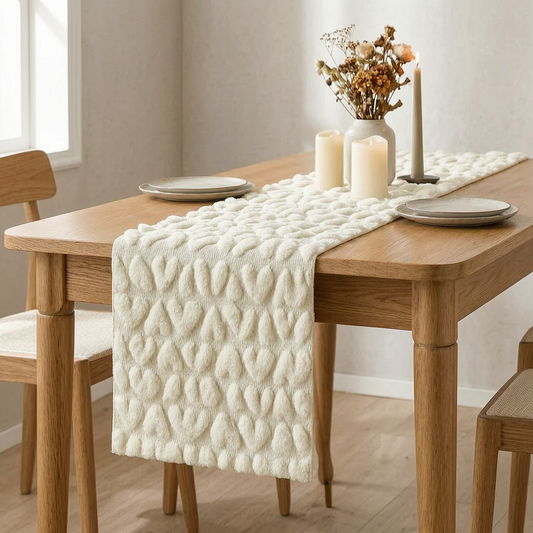 Camino de mesa moderno sobre una mesa de comedor