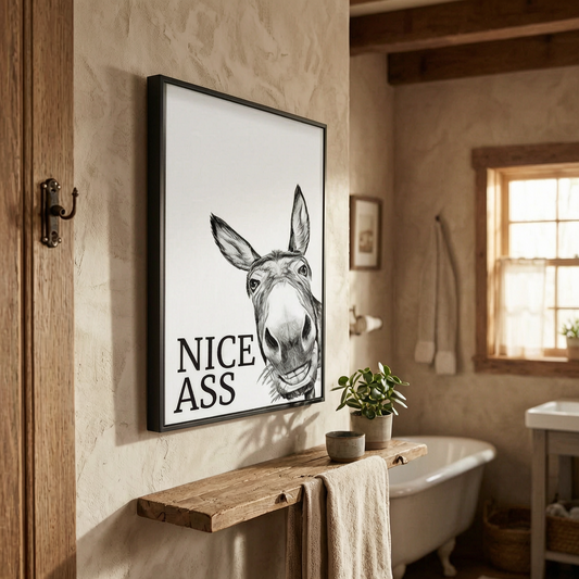 Lienzo decorativo rústico en la pared del baño