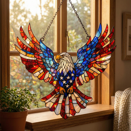 Atrapasol de vidriera con águila en la ventana