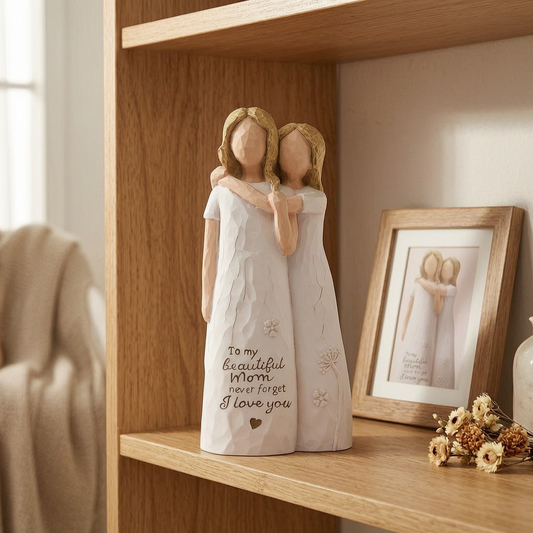 Figura decorativa madre e hija en una estantería