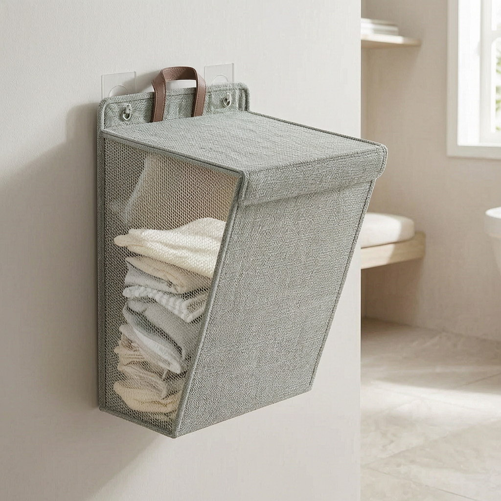 Cesto de ropa plegable de pared Wallora en el baño