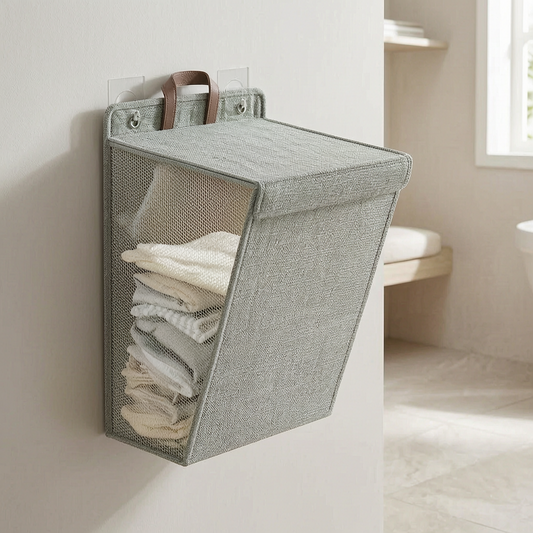Cesto de ropa plegable de pared Wallora en el baño