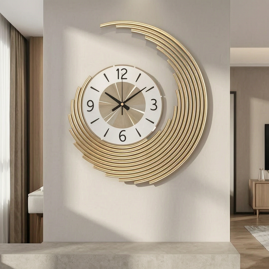 Reloj de pared 3D de metal en el salón