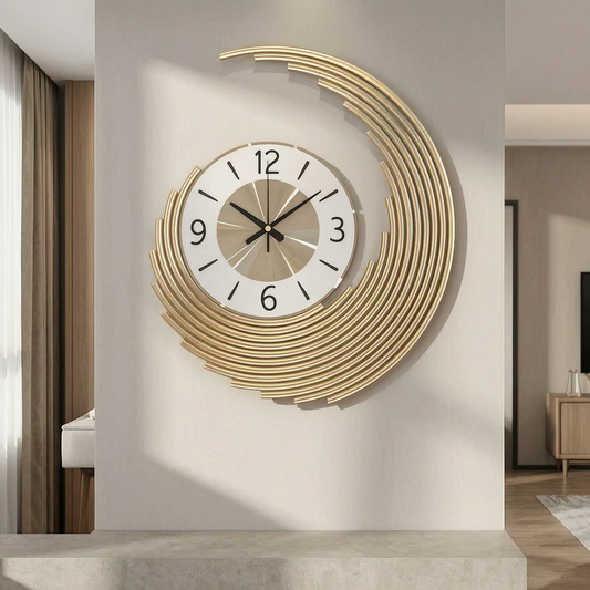 Reloj de pared 3D de metal en el salón