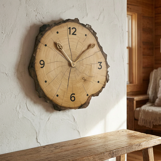Reloj de pared de rodaja de madera rústica