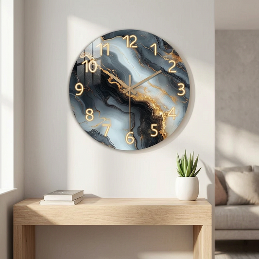 Reloj de pared de mármol azul y dorado