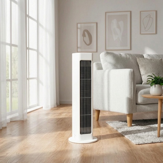 Ventilador de torre oscilante en el salón