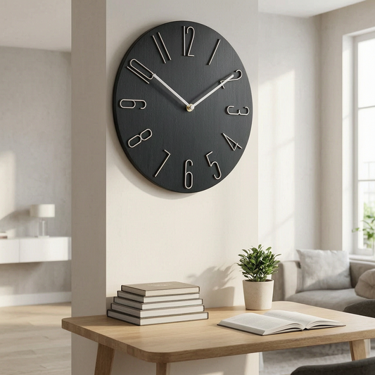 Reloj de pared redondo en una oficina en casa