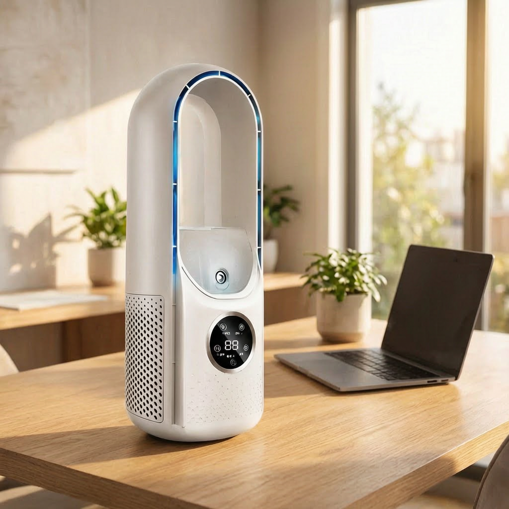 Ventilador sin aspas portátil en el escritorio