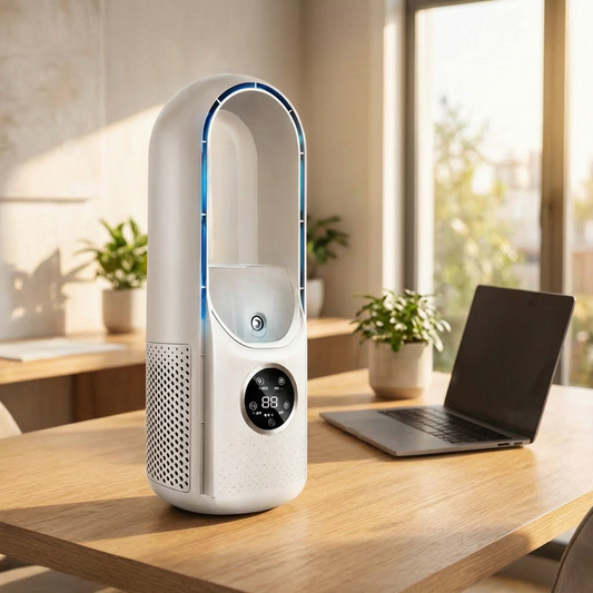Ventilador sin aspas portátil en el escritorio