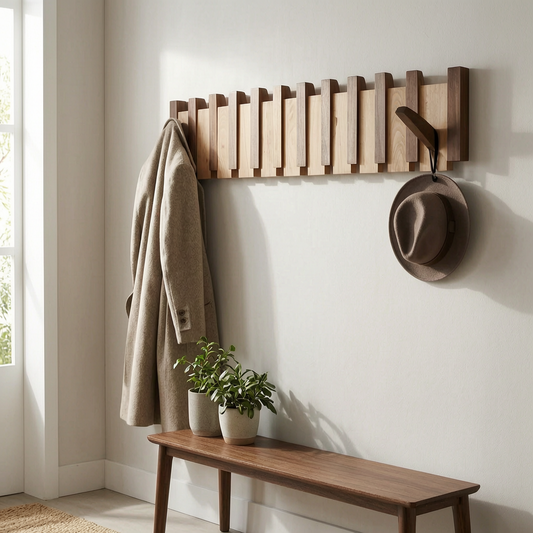 Perchero de pared de madera moderno en la entrada