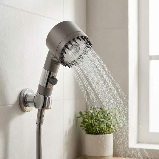 Cabezal de ducha con agua filtrada instalado