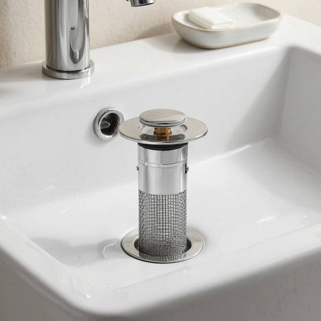 Tapón de lavabo emergente instalado