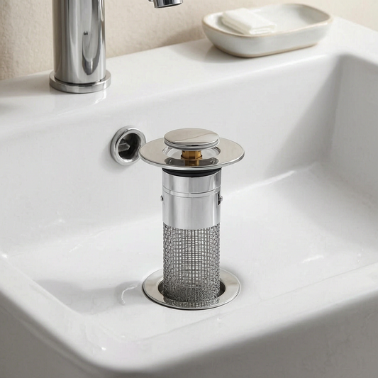Tapón de lavabo emergente instalado