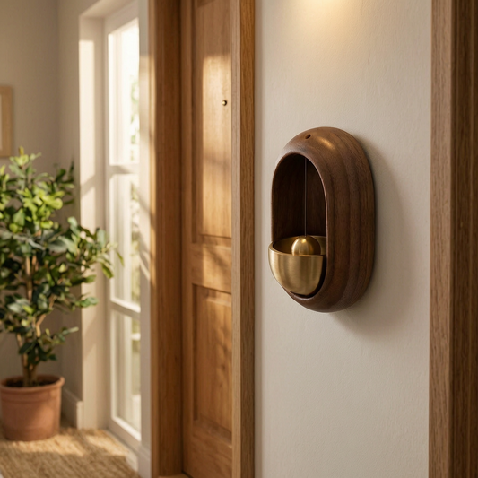 Timbre decorativo de madera junto a la puerta