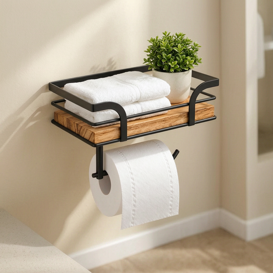 Estante de baño con toallero y toallas