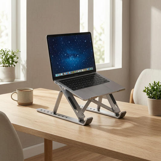 Soporte para portátil regulable en un escritorio