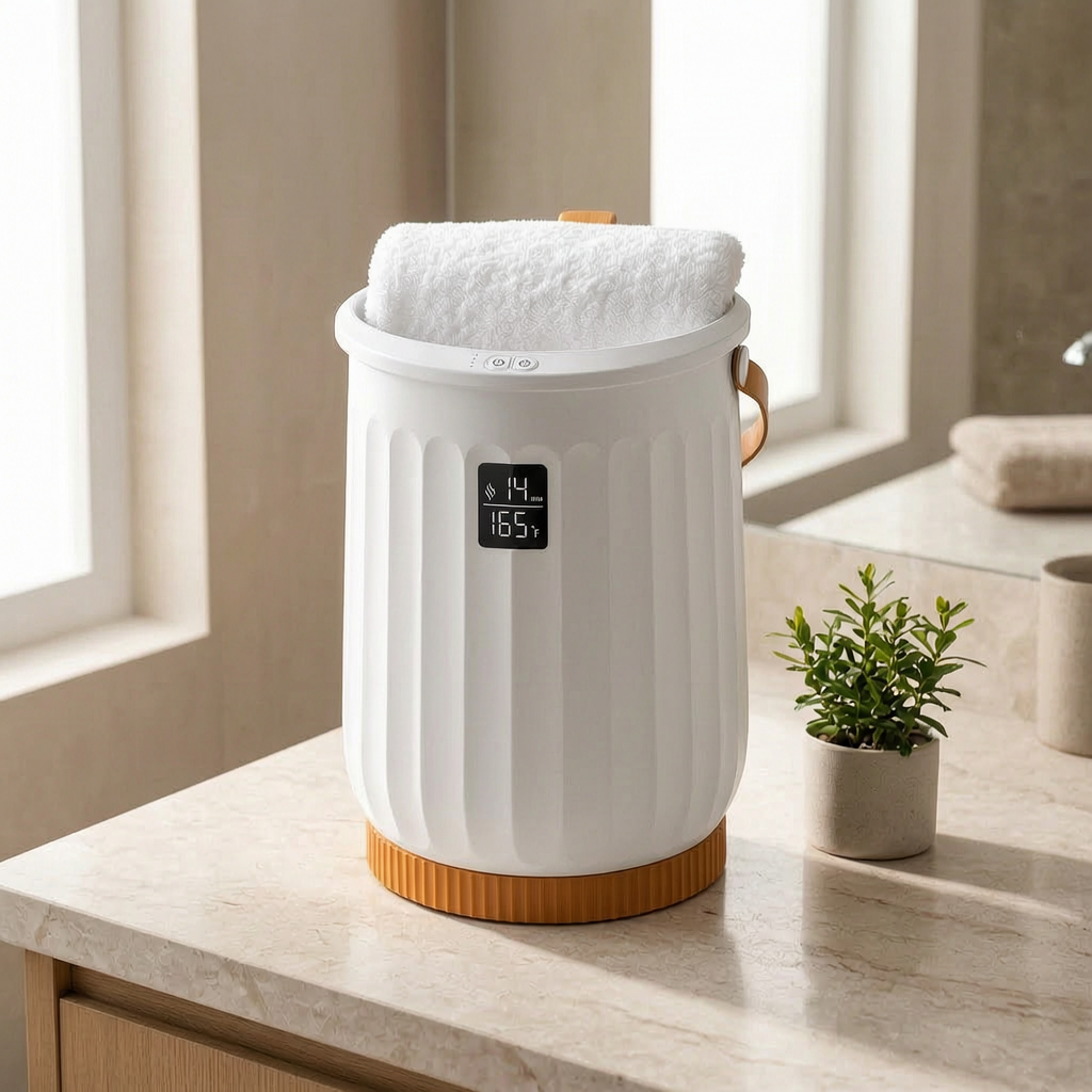 Calentador de toallas eléctrico en un baño tipo spa