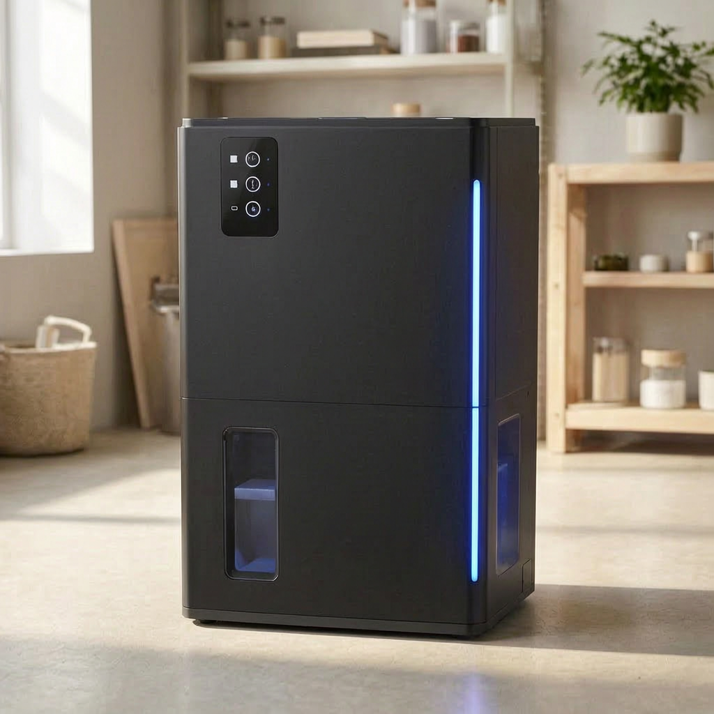 Deshumidificador compacto en un cuarto de servicio
