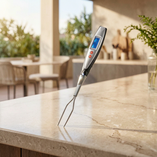 Termómetro digital para barbacoa en una terraza soleada