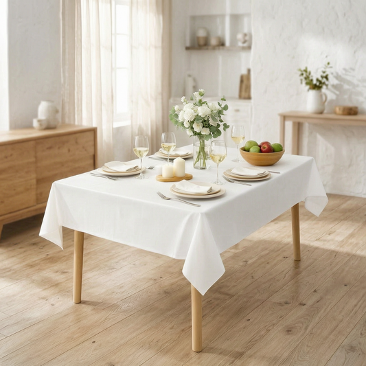 Mantel impermeable sobre una mesa de comedor luminosa