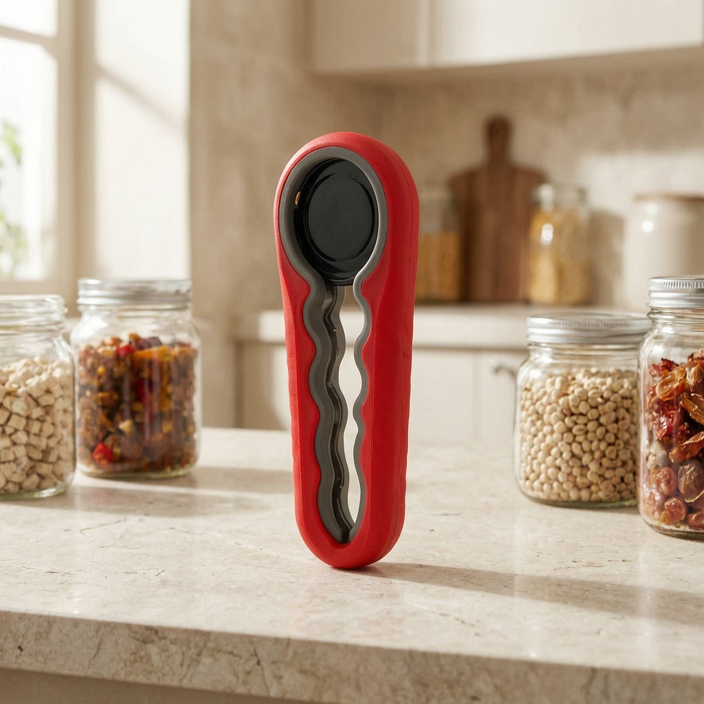 Abridor de frascos multifunción en una cocina luminosa