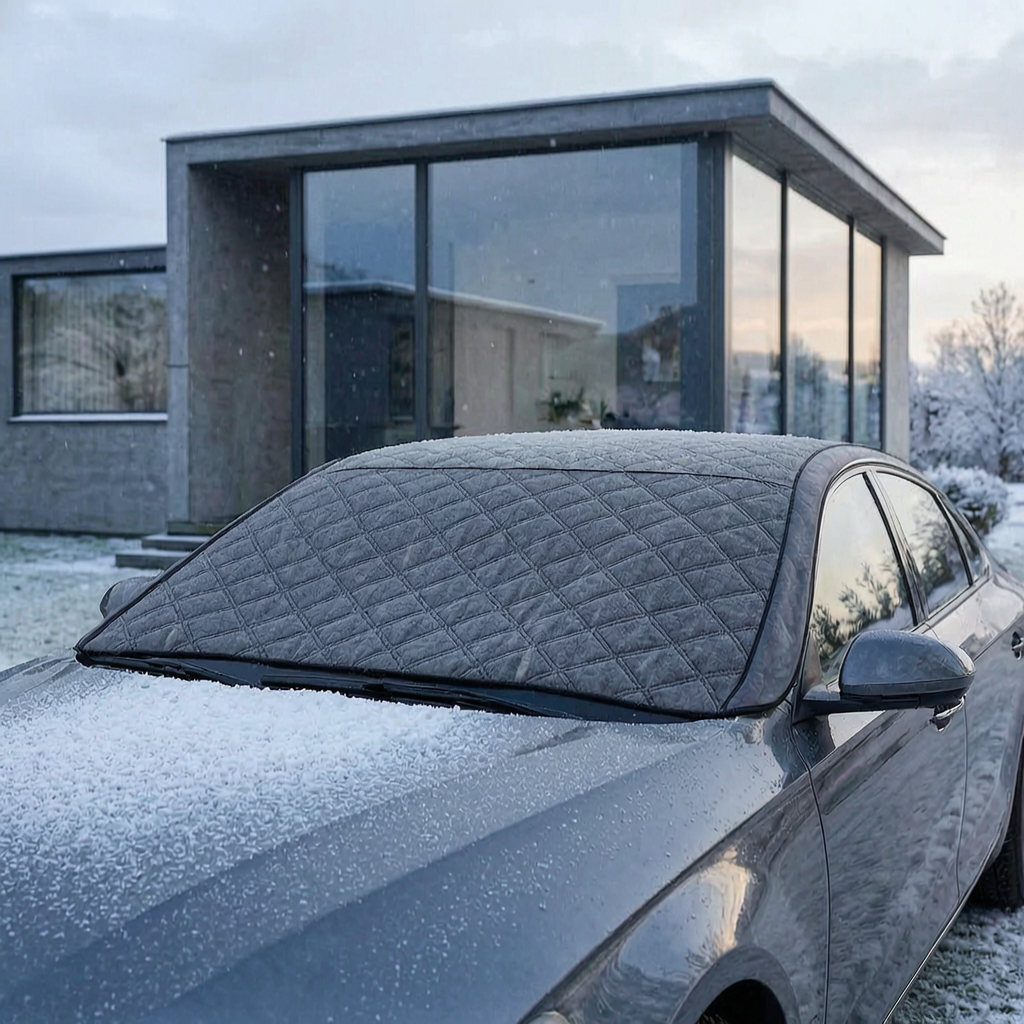 Cubierta magnética en el parabrisas de un coche en invierno