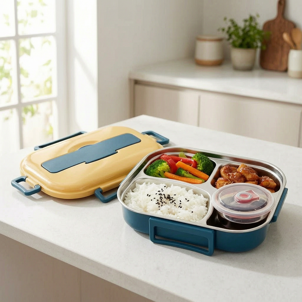 Caja bento aislada con almuerzo en una cocina luminosa