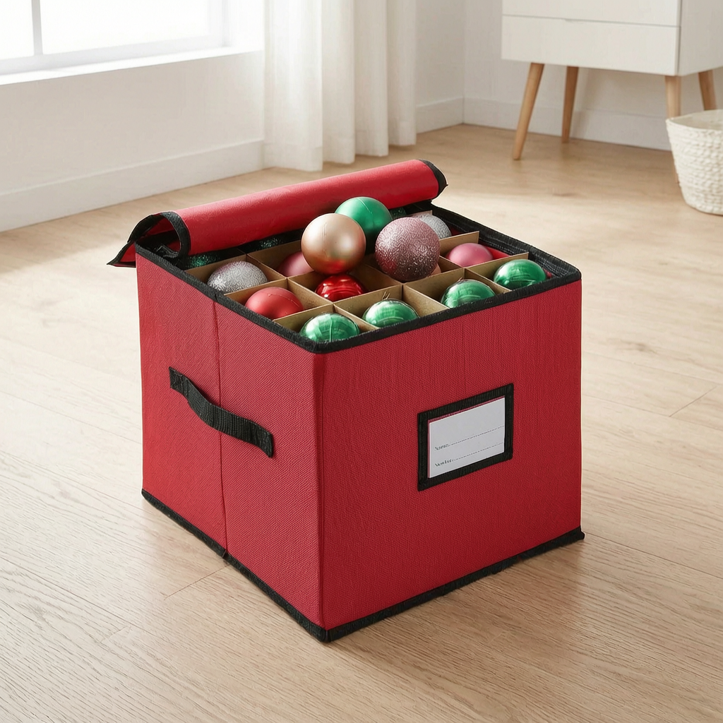 Caja organizadora de adornos en un salón nórdico