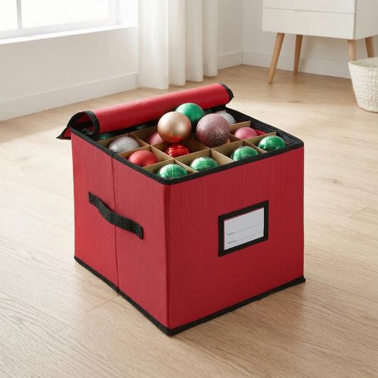 Caja organizadora de adornos en un salón nórdico
