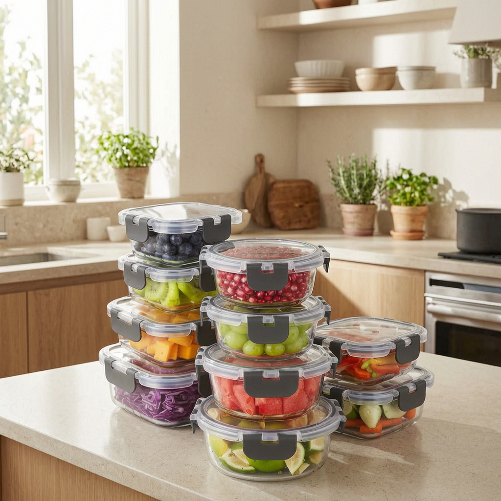 Recipientes de vidrio borosilicato con comida preparada
