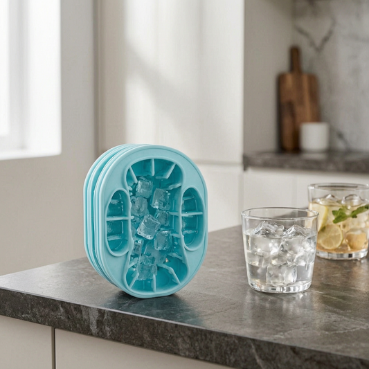 Molde apilable de silicona para cubitos de hielo en una cocina