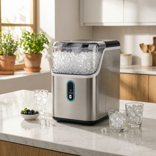 Máquina de hielo para encimera en una cocina luminosa