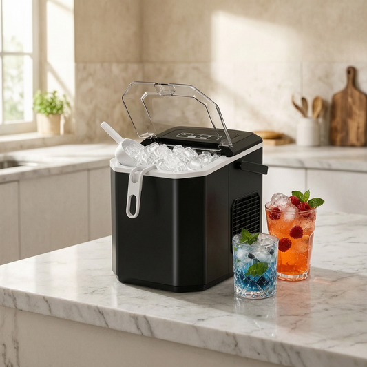 Máquina de hielo portátil en una cocina luminosa