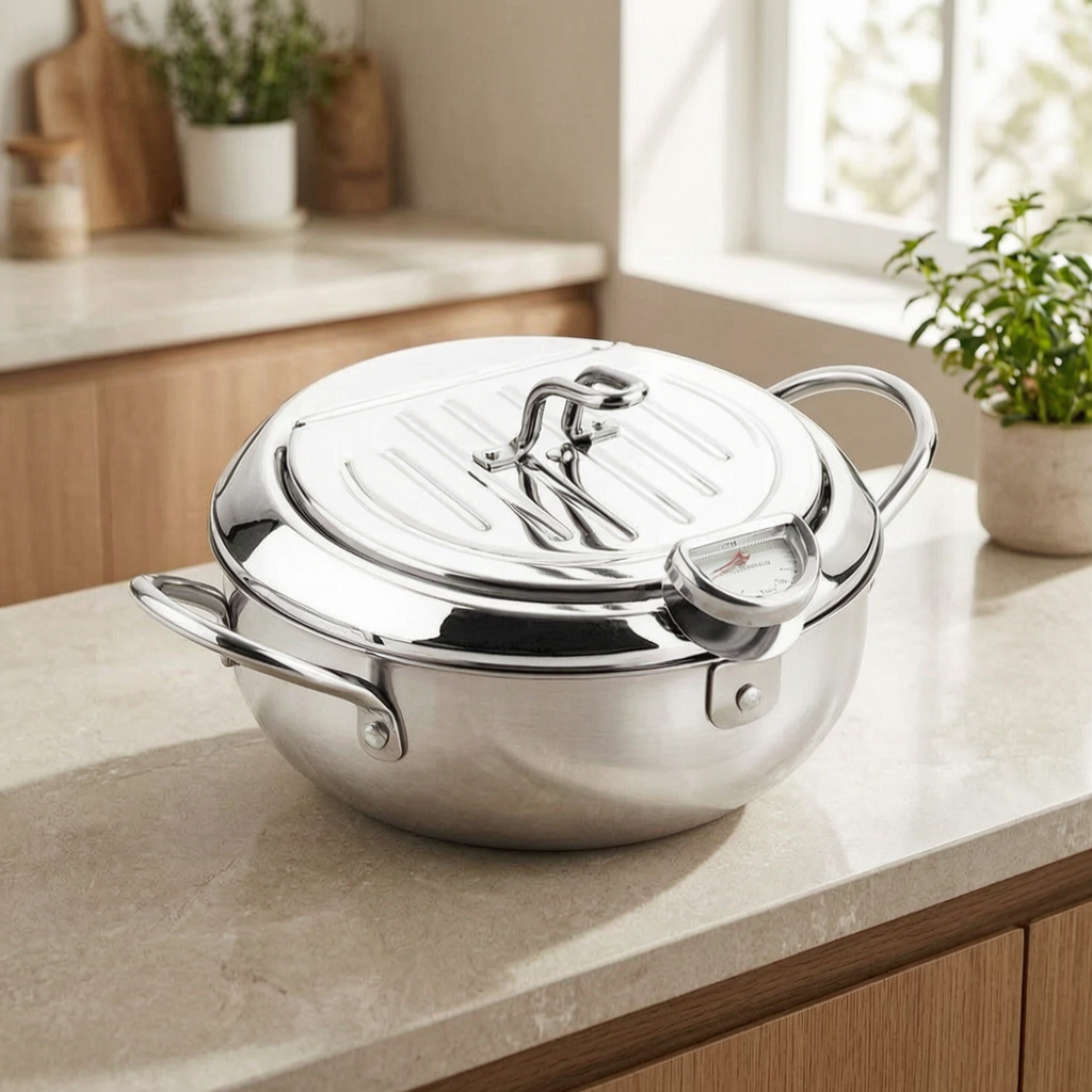 Freidora con control de temperatura en una cocina luminosa