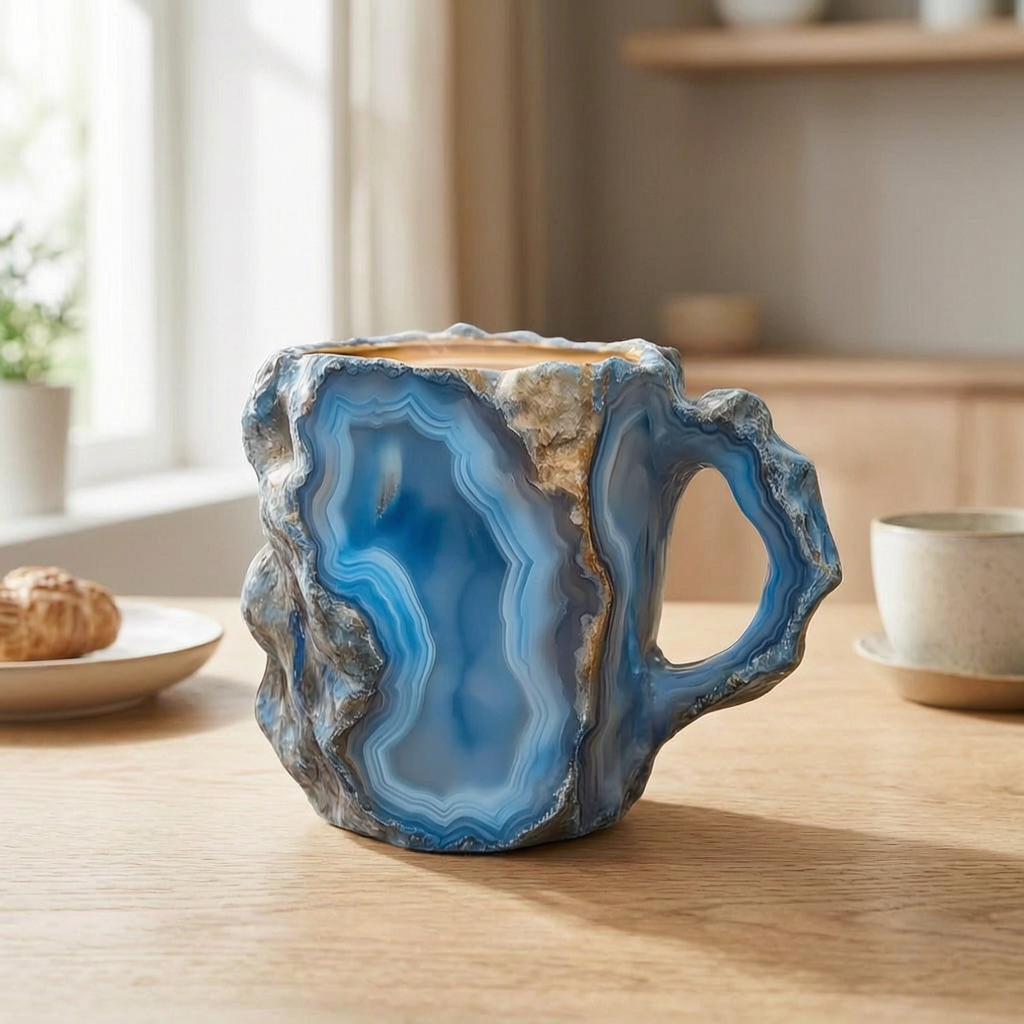 Taza de café artesanal de cristal en una mesa de desayuno