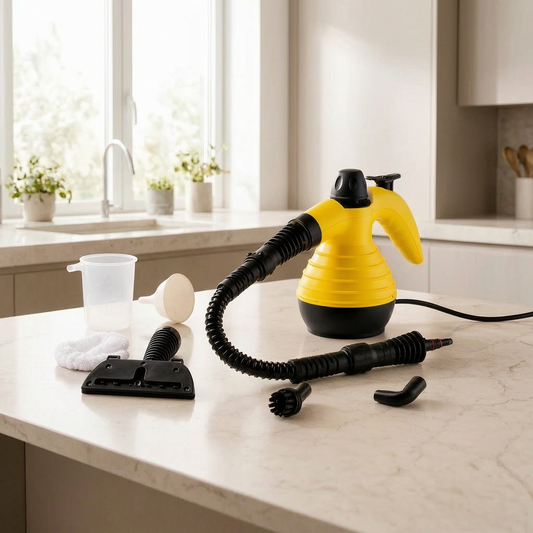 Limpiador a vapor compacto en una cocina luminosa