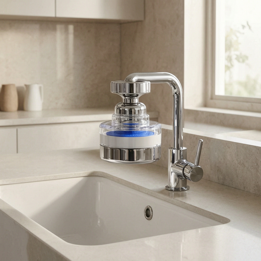 Filtro de agua para grifo en una cocina luminosa