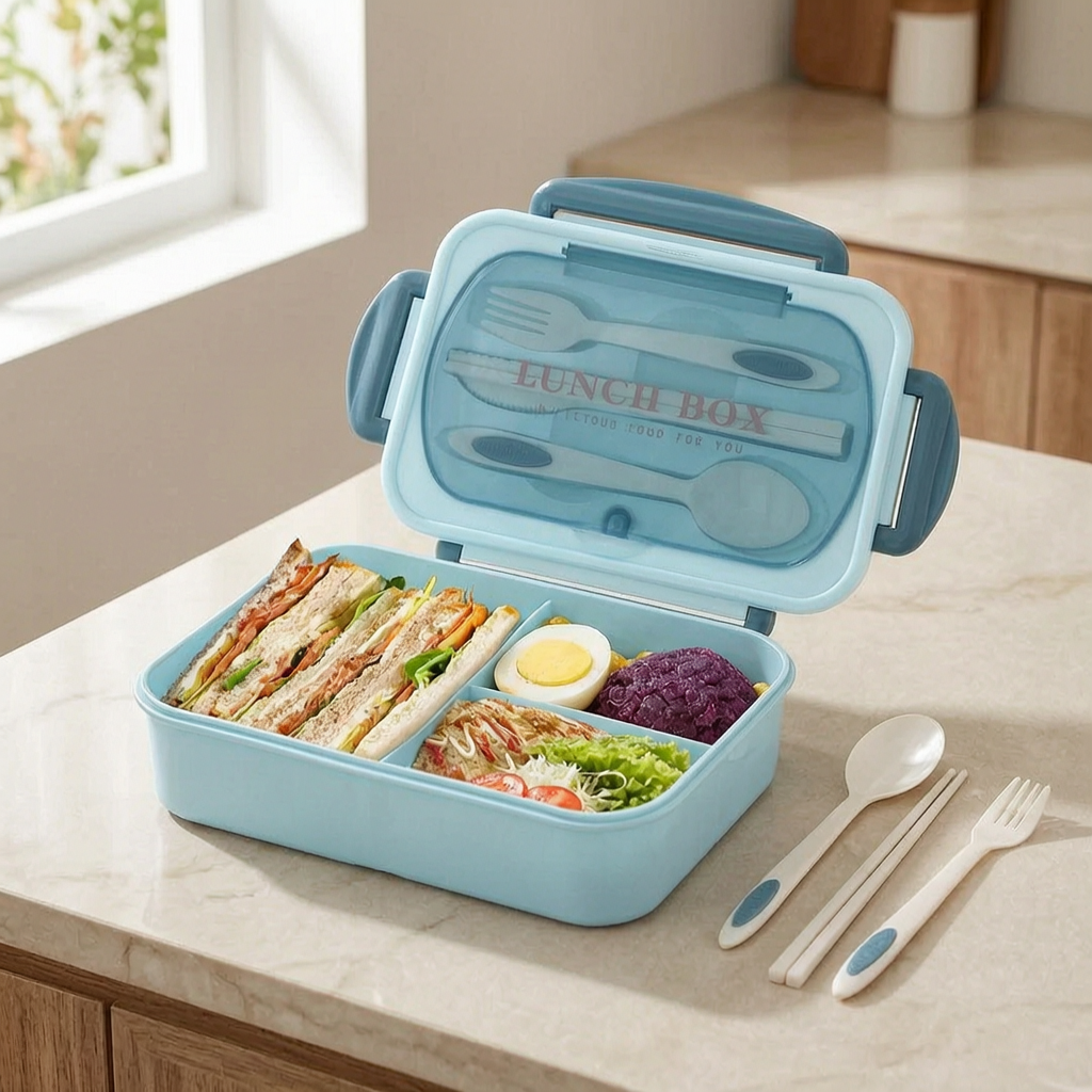 MealMate caja bento con compartimentos en una cocina luminosa