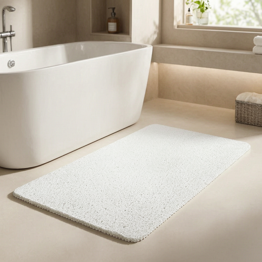 Alfombrilla de baño acolchada junto a una bañera