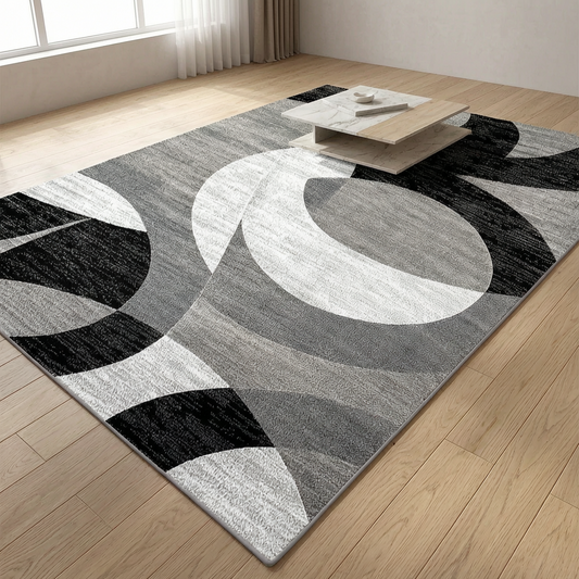 Alfombra geométrica tejida en un salón moderno