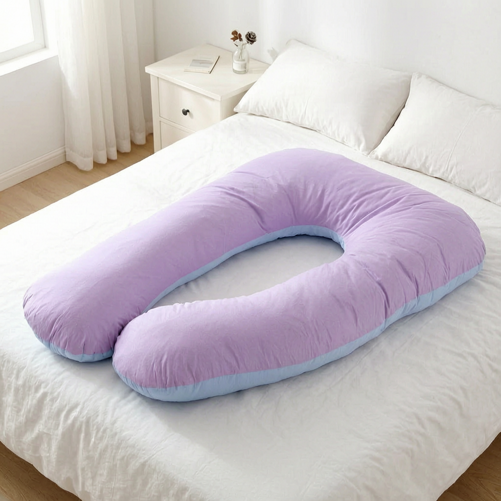 Almohada corporal sobre una cama en un dormitorio nórdico