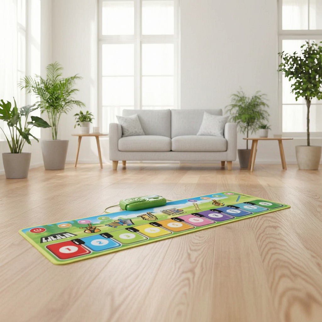 Alfombra de juego musical en un salón luminoso