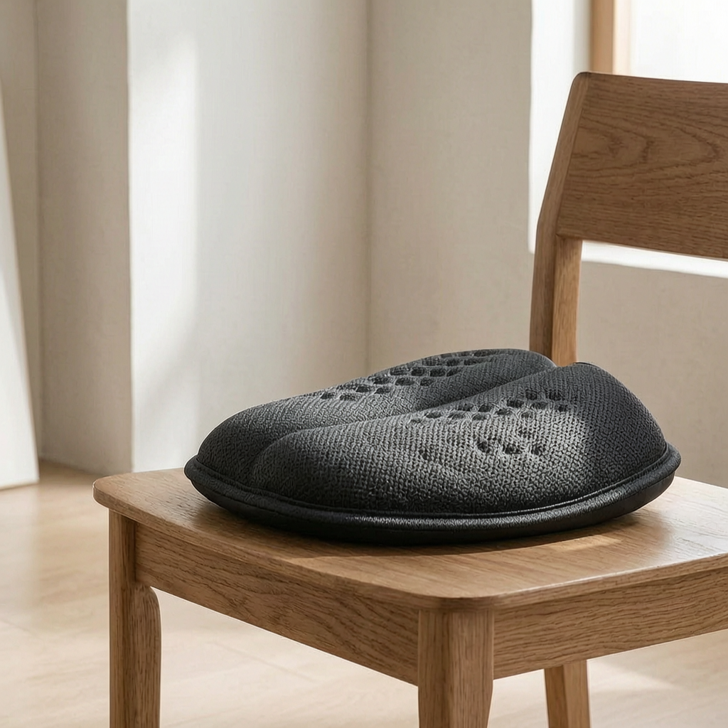 Cojín de panal transpirable en una silla de madera